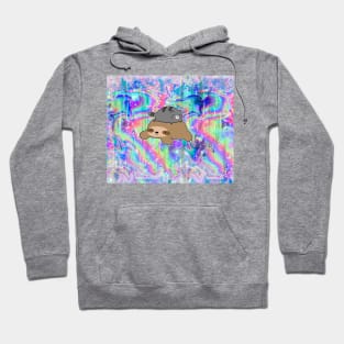 Blue Tabby Cat and Sloth Rainbow Holographic Hoodie